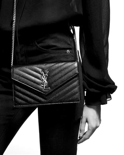 ysl envelope chain wallet in grain de poudre embossed leather|YSL small wallet on chain.